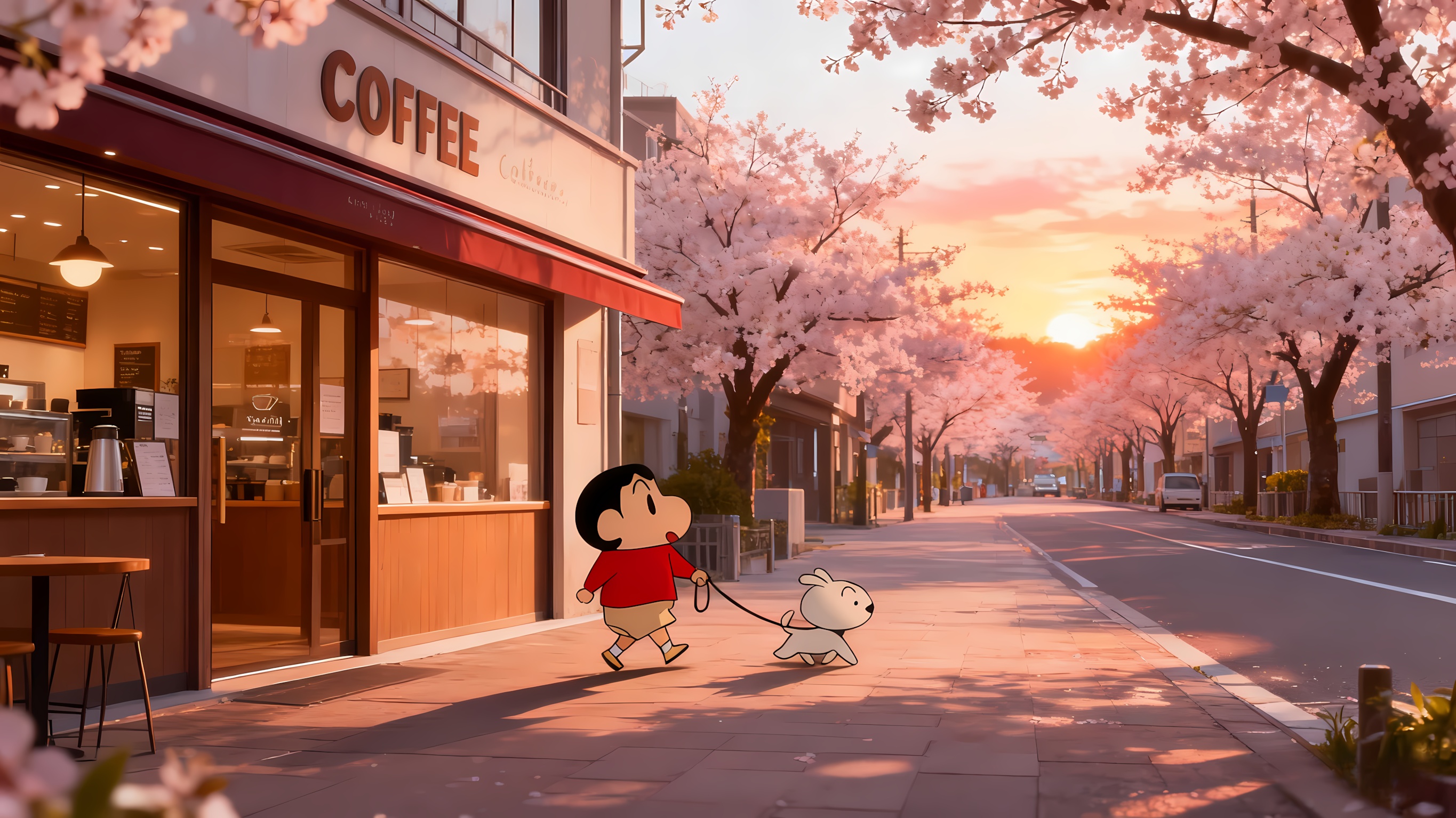 咖啡店-小白-日落